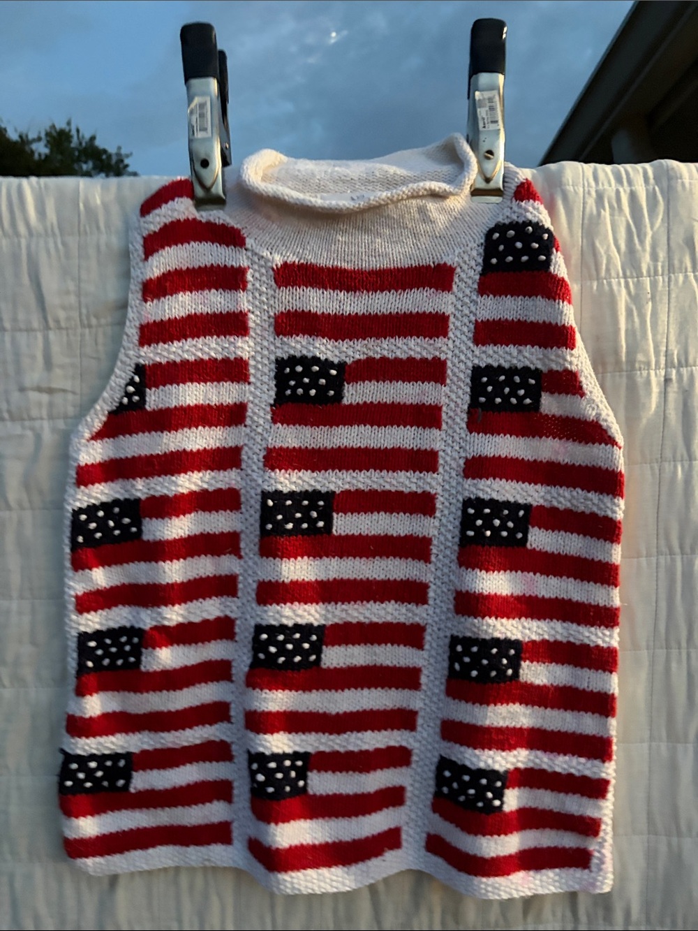 America Marisa Christina Red, White & Blue Sleeveless Knit Tank hand knit Y2K